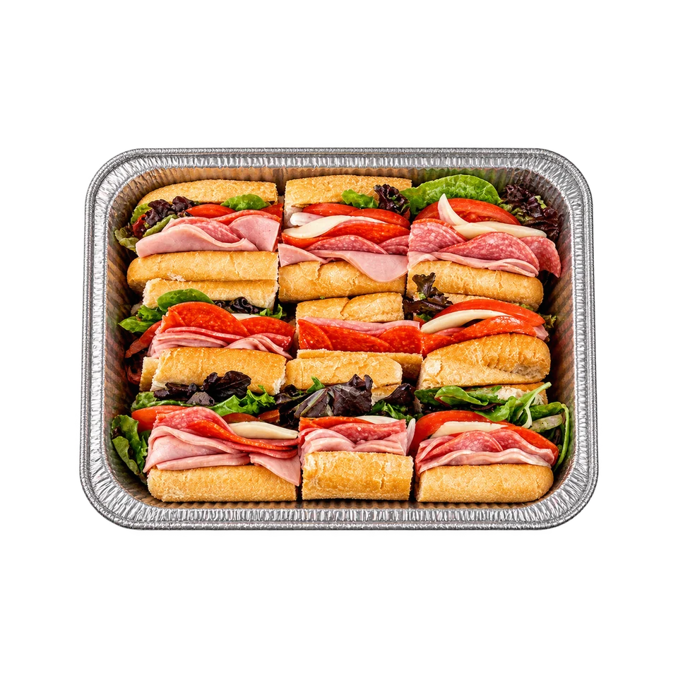 Hoagie sandwiches in a catering tray — serving suggestion